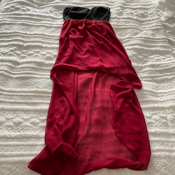 2/$15 Asymmetrical black and red strapless dress - Picture 1 of 4